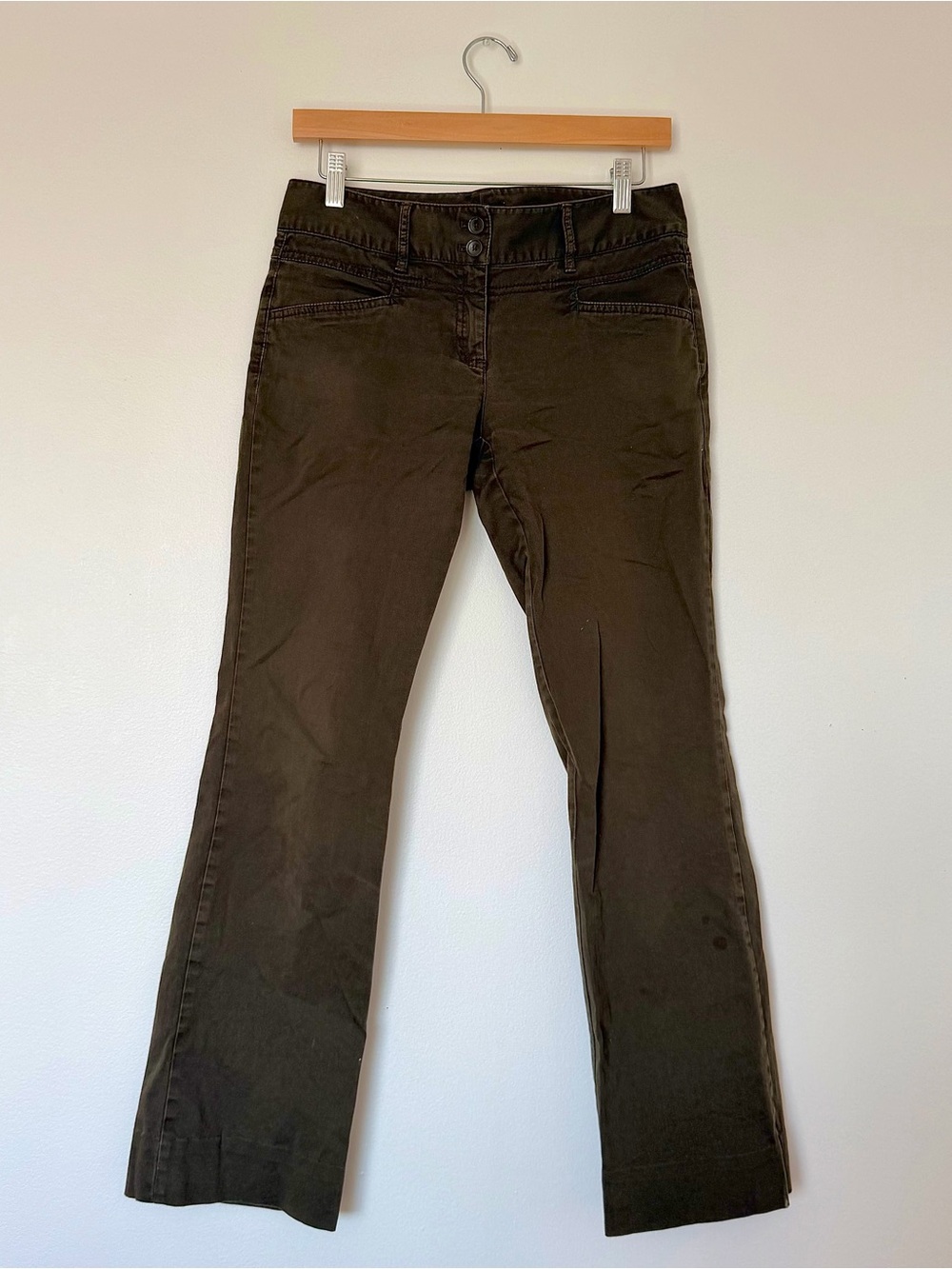 Low Rise Bootcut Military Green Cotton Blend Trousers